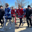 Rangers Islanders Stadium Series arrivals firefighters policemen 